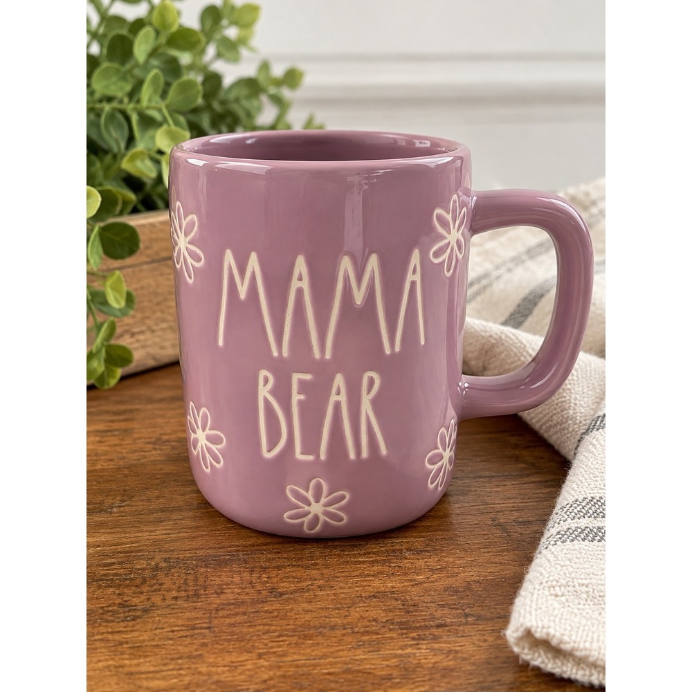 Rae Dunn Mama Bear Coffee Mug Lavender Purple Daisy Floral Ceramic Magenta 181